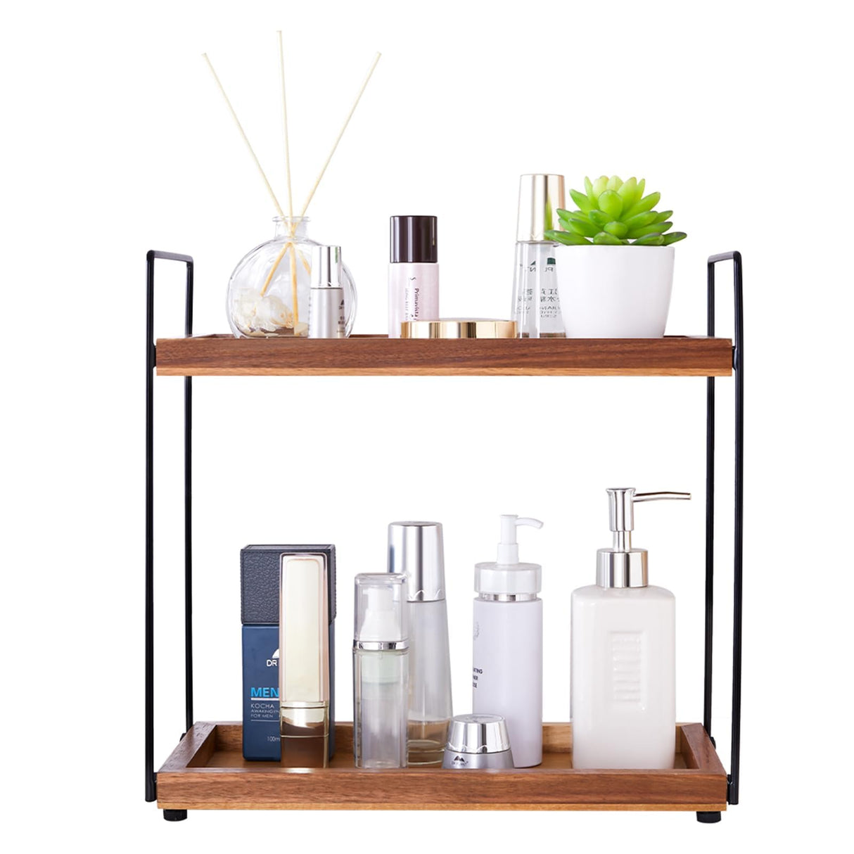 Bathroom Counter Organizer Countertop Storage - 2 Tier Bathroom Countertop Organizers Coffee Bar Organization Acacia Wood Counter Top Organizer Kitchen Spice Rack Vanity Shelf Toilet Vanity Organizers NICEPRING