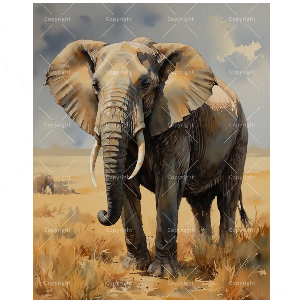 Wildlife Paint by Numbers Kit for Adults – DIY African Elephant in Savannah Painting on Canvas 16x20 Inches, Acrylic Paint Set, Suitable for Beginners,Animal Art for Home Decoration or Gifts TAOPAOLAB