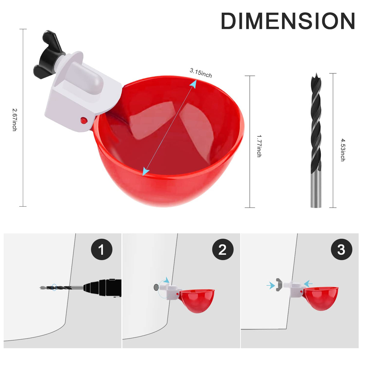 Darcvds Professional Chicken Waterer Cups, 8 Packs Large Chicken Water Feeder, Tee Fittings Poultry Waterer Suitable for Duck, Chicks, Goose, Turkey, Bunny and Bird with Mounting Hole Opener Darcvds