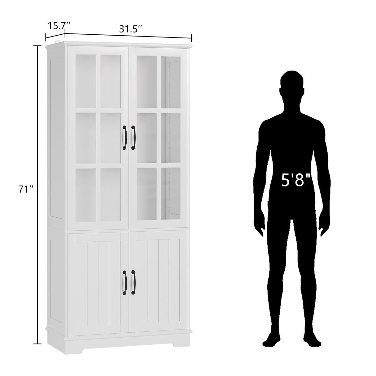 LUXOAK 71" White LED Storage Cabinet with Adjustable Shelves & 4 Doors - Perfect for Home Office, Dining Room, or Kitchen LUXOAK