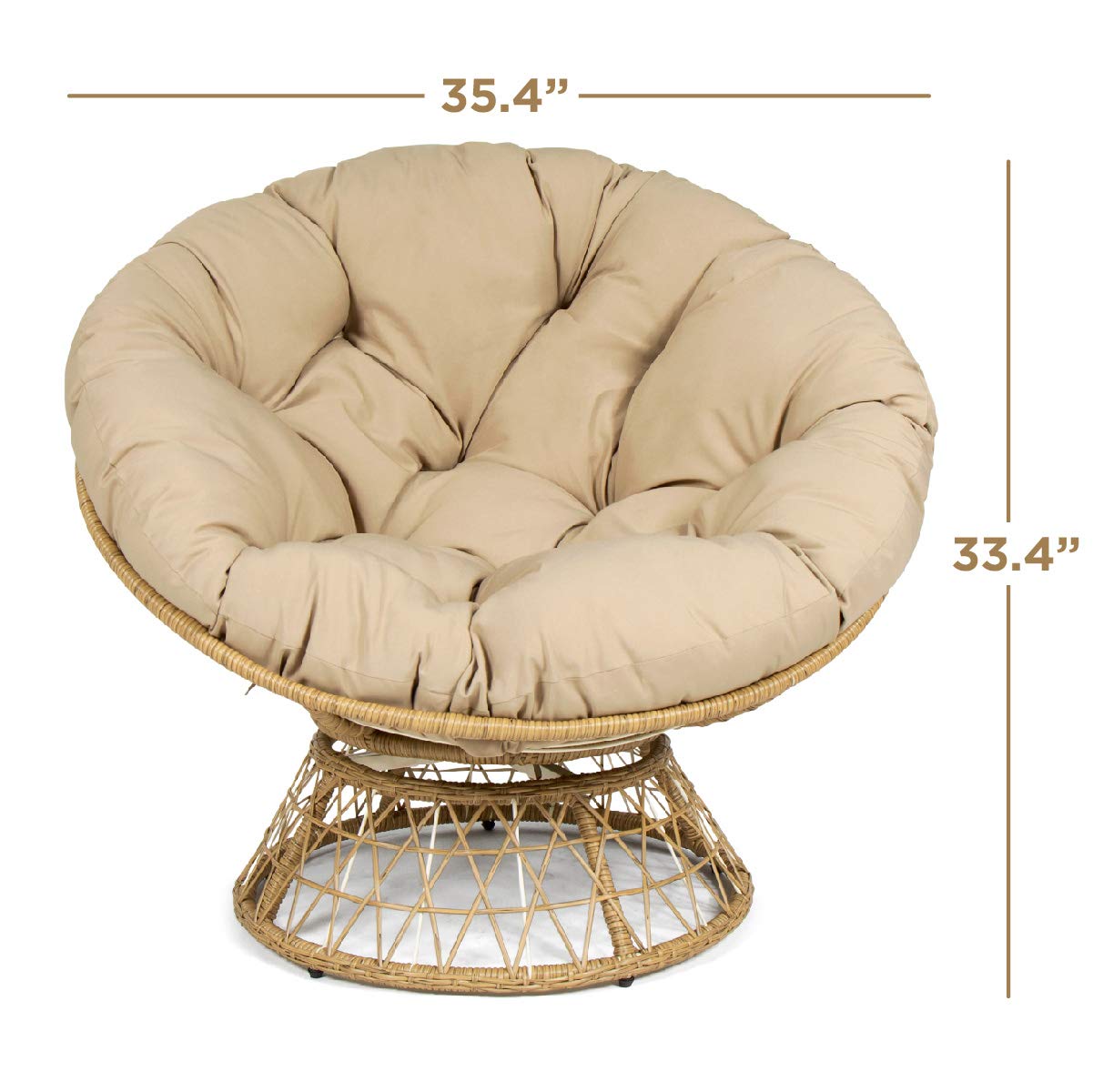 Milliard Wicker Papasan Chair with 360-degree Swivel, Tan Cushion and Natural Color Frame. Indoor and Outdoor Use Milliard