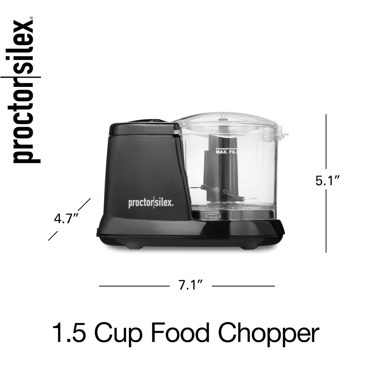 Proctor Silex Durable Electric Vegetable Chopper & Mini Food Processor for Chopping, Puree & Emulsify, 1.5 cups, Black Proctor Silex
