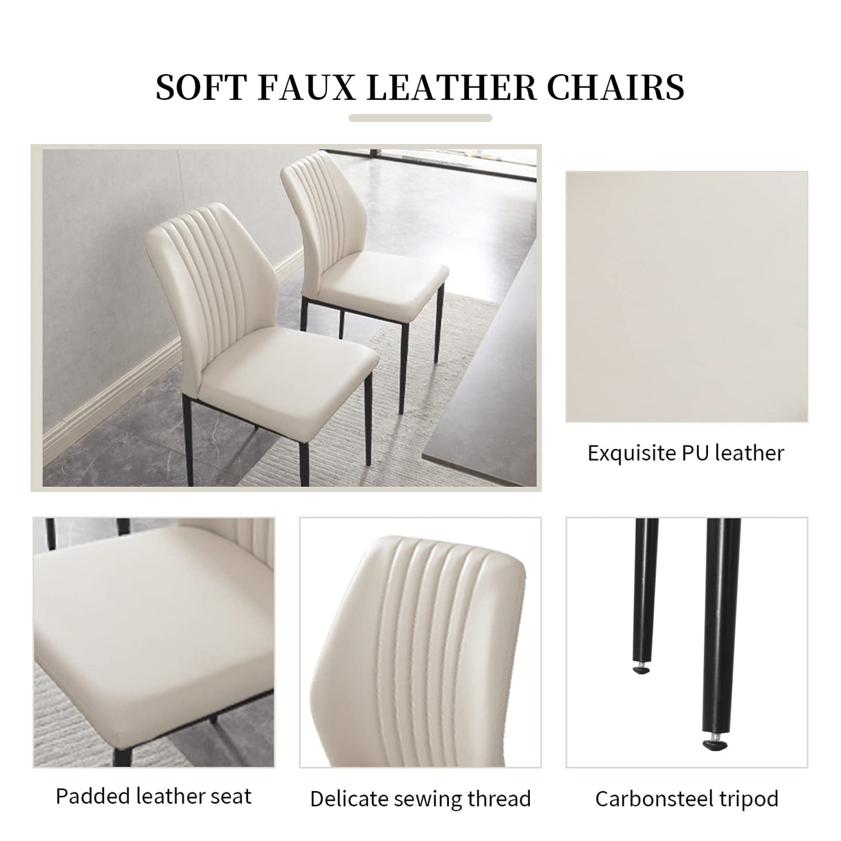 ZckyCine Modern Mid-Century Style 4-Piece Dining Table Set Rectangular Wooden Table 2 Soft Cushioned Leather Chairs 1 Bench, Suitable for 4-Person Dining ZckyCine