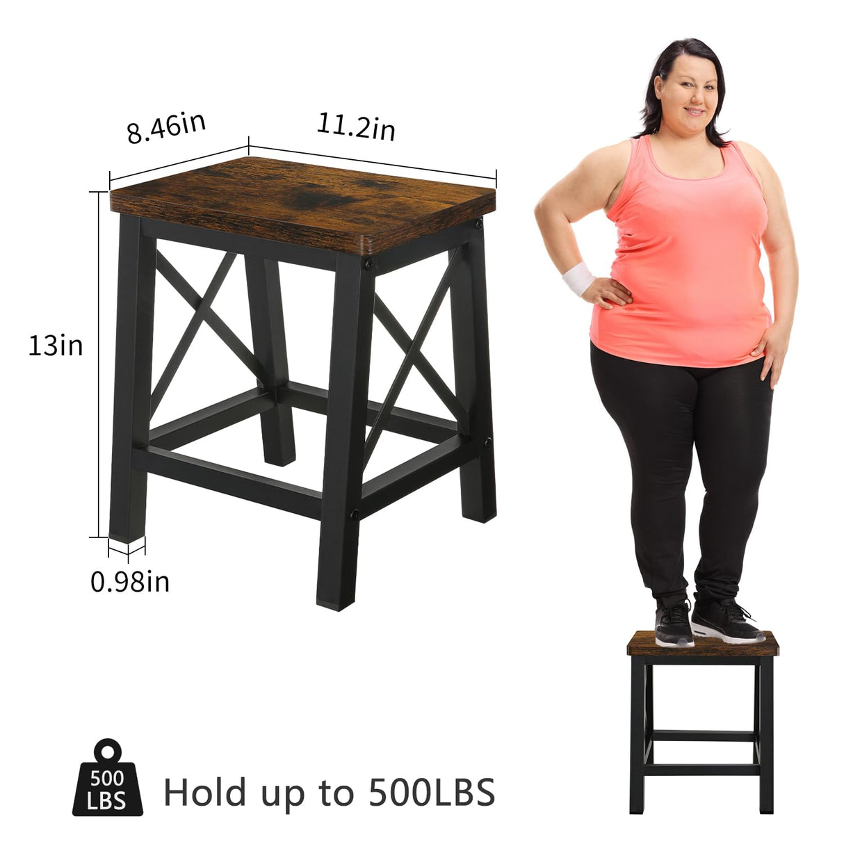 YINMIT Step Stools for Adults and Kids, Wooden Small Step Stool with Non-Slip Feet, Rectangular Stepping Stool for High Bed, Using for Bedroom, Kitchen and Living Room, Hold Up to 500 lbs YINMIT