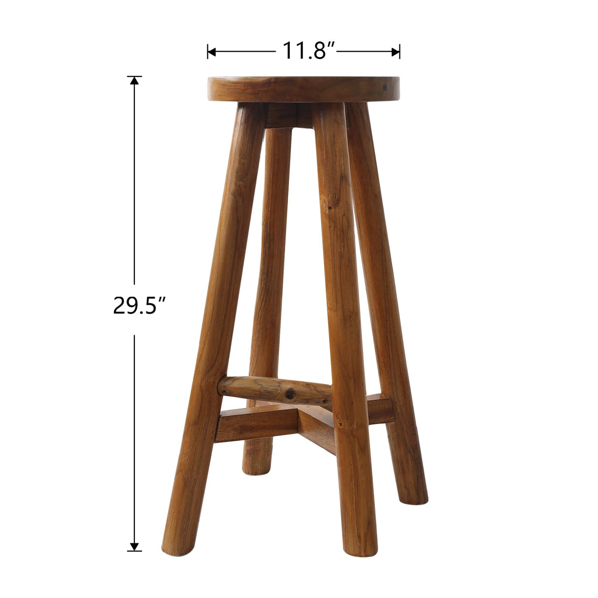 JOLLYMER Bar Stool with Round Seat for Kitchen Island Counter, Solid Teak Wood Barstool in Espresso Finish, Home Bar Furniture, 29-Inch Height JOLLYMER