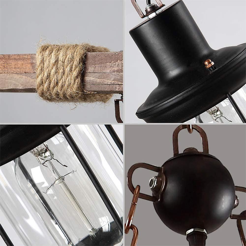 A Million 8 Lights Industrial Retro Wooden Chandelier Pendant Light Island Hanging Ceiling Fixture Vintage Farmhouse Wood Light Adjustable Chain for Home Cafe Bar Restaurant (39.4") A Million