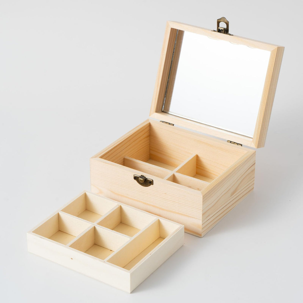 Xhqsulsclac 2PCS Unfinished Wooden Jewelry Box (5.9x4.7x2.9 in) Natrural Wood Surface Chest With Glass Mirror Small 1 Drawer (2) Xhqsulsclac