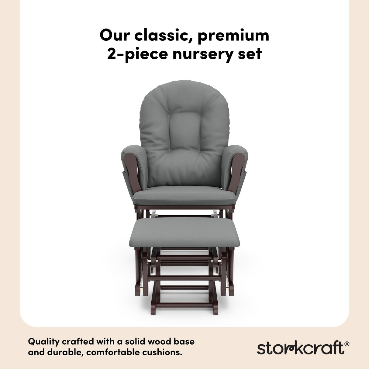 Storkcraft Premium Hoop Glider & Ottoman (Espresso/Gray) — GREENGUARD Gold Certified Nursery Glider, Solid Wood Craftsmanship, Smooth-Gliding Nursery Chair and Ottoman, Award-Winning Storkcraft