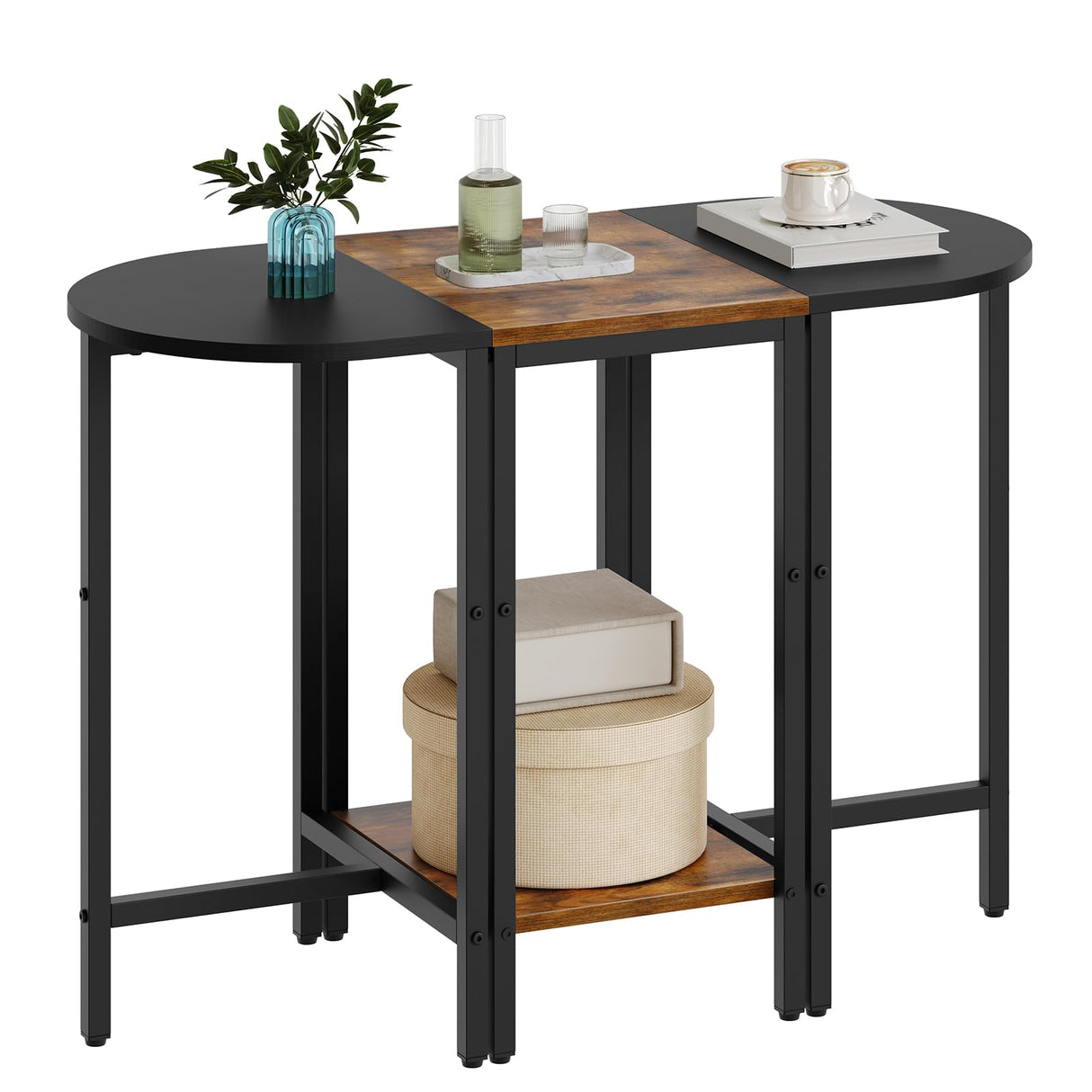 YATINEY Nesting Coffee Tables, End Tables Set of 3, Industrial Small Stacking Side Table, Wooden Nesting Tables, Multiple Combination Options, for Living Room, Office, Rustic Brown and Black ET33BR YATINEY