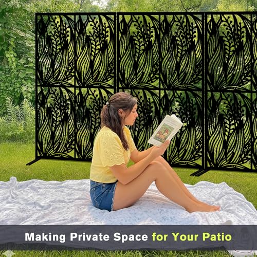 Fulocseny Metal Privacy Screens 72" H Outdoor and Indoor Leaf Pattern Room Divider Privacy Screens Panels for Living Room Balcony Patio Garden (Black Fulocseny