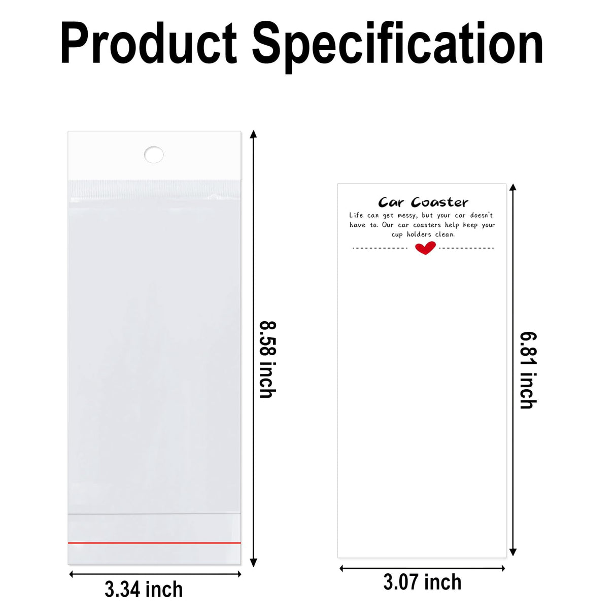 Potanro Car Coaster Packaging for Selling 100 PCS Sublimation Car Coasters Car Coaster Display Cards and Bag White Cards 6.8 x 2.9 Inch Self-Seal Bags Blanks Sublimation Blanks Bulk (White) Potanro