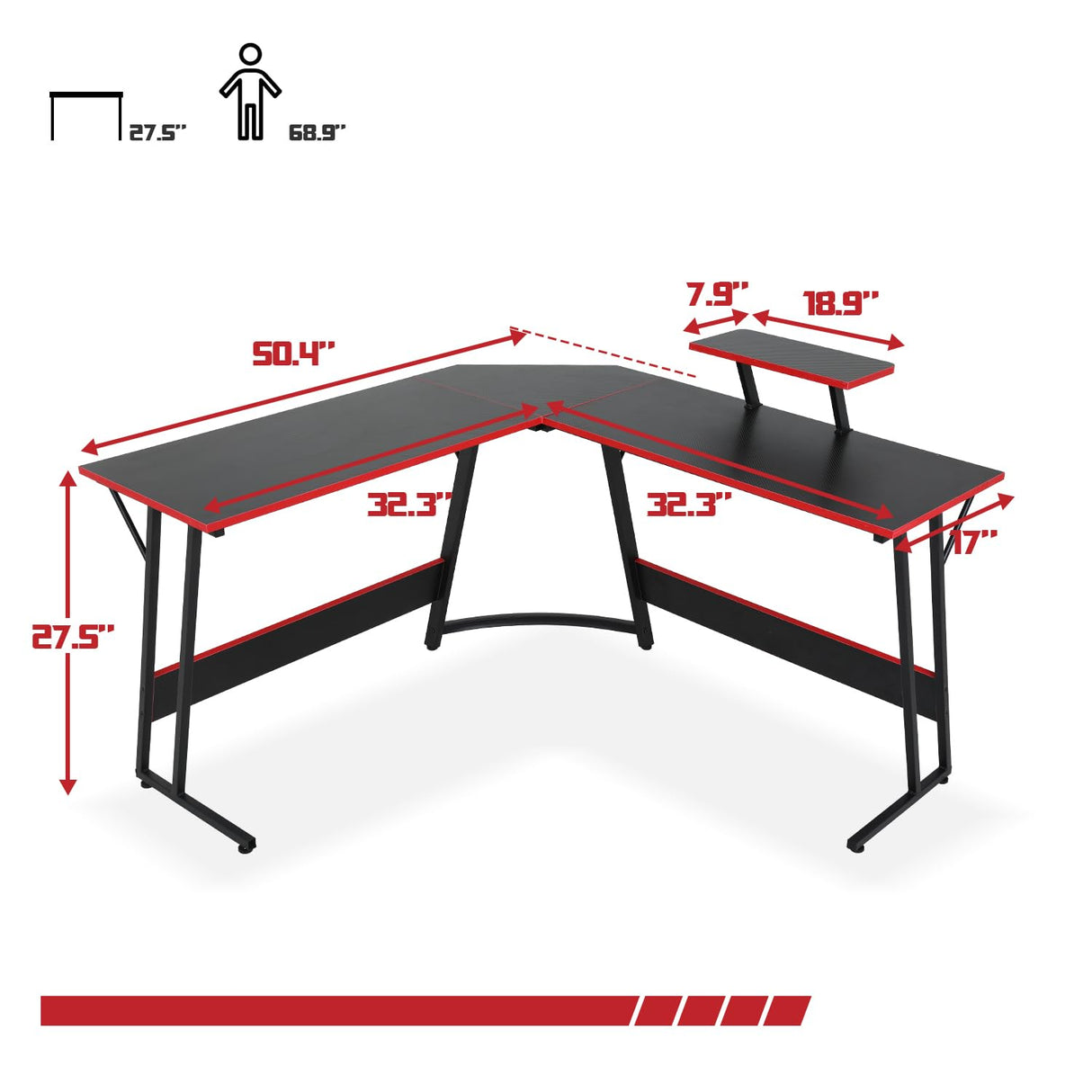L Shaped Desk, Sturdy Gaming Desk Computer Desk with Large Wooden Desktop for Home Office, L Shaped Gaming Desk Corner Desk for Small Space, Easy to Assemble, L Desk Gaming Table L Shape Desk Haiput Wam