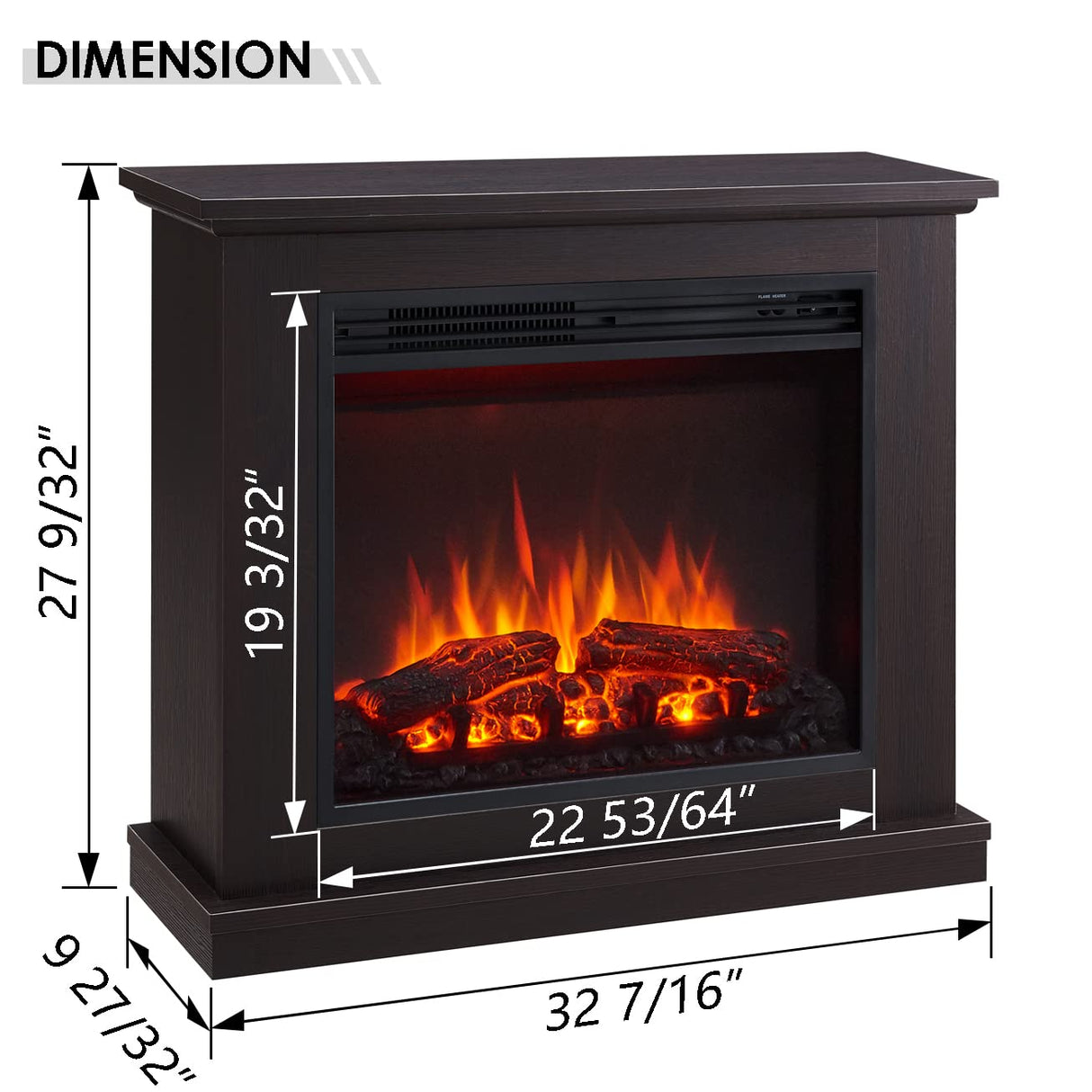 LegendFlame® Madison Electric Fireplace with 32.5" Mantel Surround and Jaden 23" Insert, Espresso Oak Finish Legend Flame