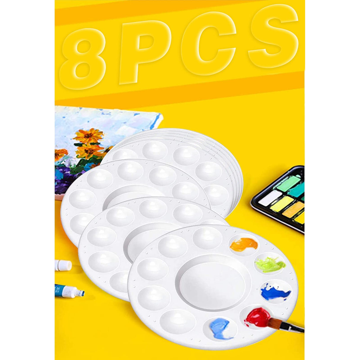 WNATN Paint Tray Palettes, Plastic White Palettes for Kids & Students,Paint Tray for Art Class,Craft DIY or Have a Birthday Painting Party-8pcs WNATN