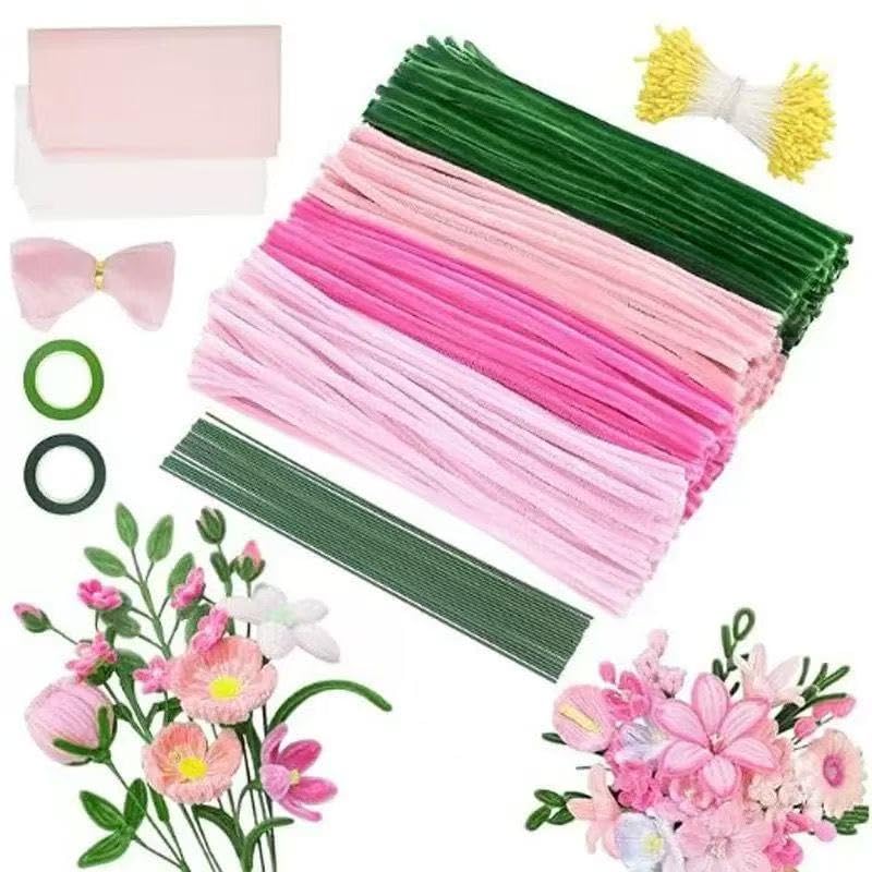 400Pcs Pipe Cleaner Craft Chenille Stems for Flower Pipe Cleaners Kit Art Craft Supplies Projects Supplies for Creative DIY Decoration Wedding Party Birthday Gifts Qiuboluny