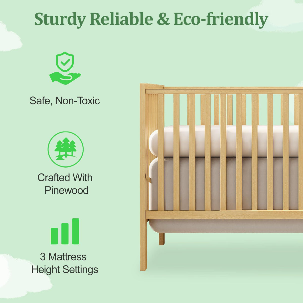 HZANHY 5-in-1 Baby Crib,Convertible Crib, Baby Crib, Converts from Baby Crib to Toddler Bed, Daybed and Full-Size Bed Frame, Fits Standard Full-Size Crib, Baby Bed Natural (Mattress not Included HZANHY