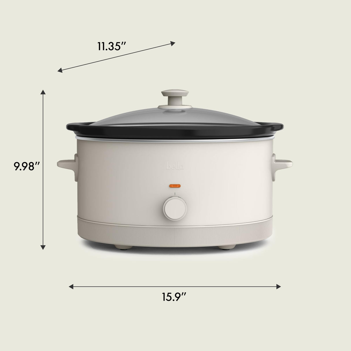 bella 6.0 Qt Manual Slow Cooker, EverGood™ Ceramic Nonstick Coating, 3 Temperature Settings, Dishwasher Safe Stoneware Pot and Tempered Glass Lid, Cool Touch Handles & Tangle Free Cord Wrap, Oatmilk BELLA