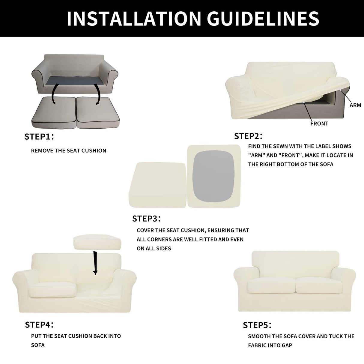 Easy-Going 3 Pieces Stretch Soft Couch Cover for Dogs - Washable Sofa Slipcover for 2 Separate Cushion Couch - Elastic Furniture Protector for Pets, Kids (Loveseat, Ivory) Easy-Going