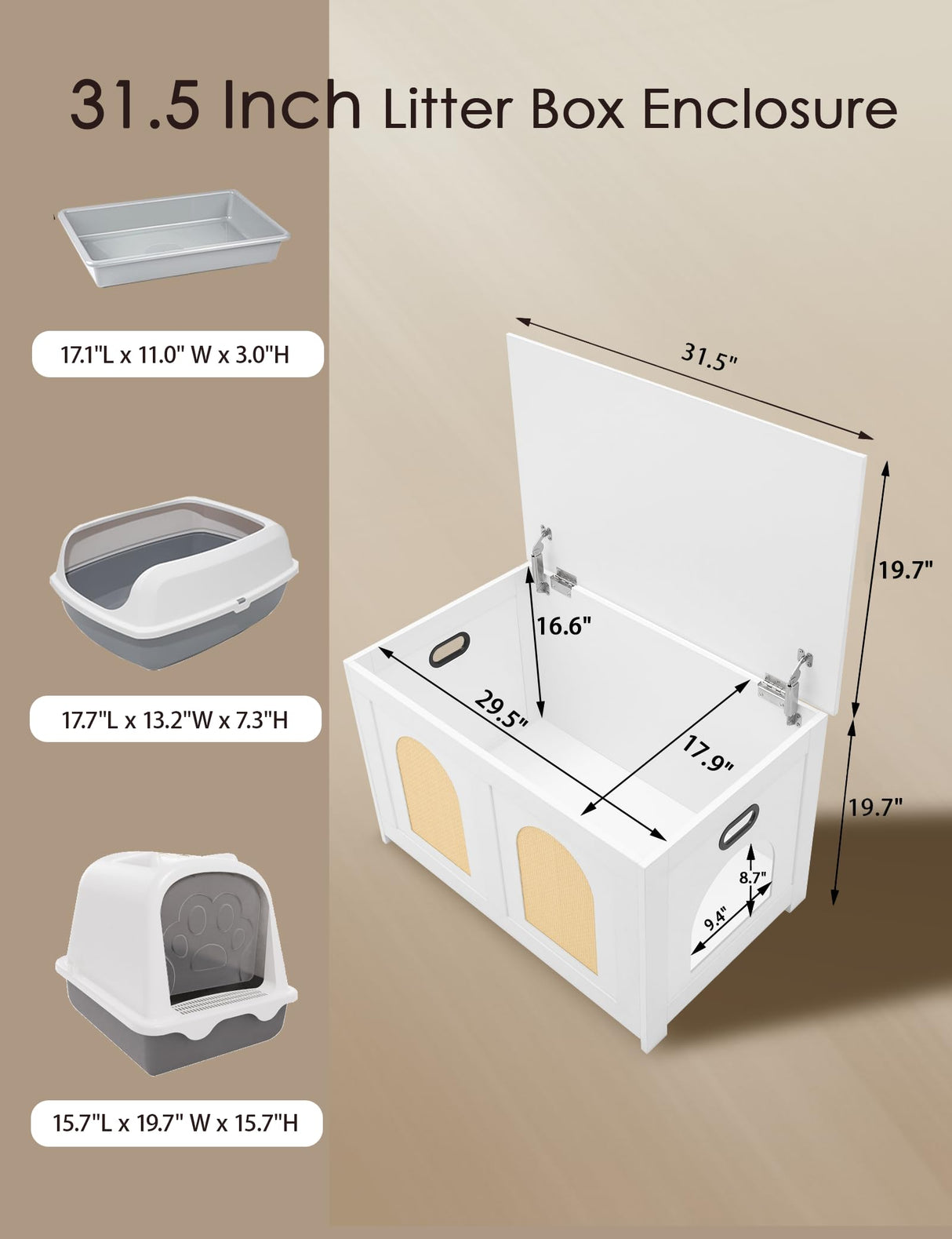 DINZI LVJ Cat Litter Box Enclosure, Flip Top Litter Box Furniture, Rattan-Like Hidden Cat Washroom, Wooden Pet House, End Side Table, 31.5" L x 19.7" W x 19.7" H, Easy to Assemble, White with Rattan DINZI LVJ