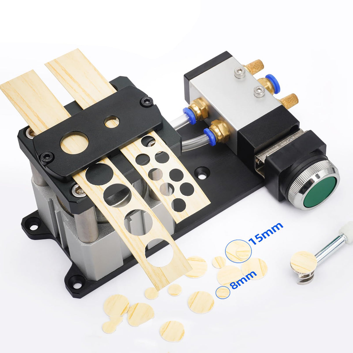 WIKINK Pneumatic Edge Bander Hole Guide Machine, Edge Banding Punching Hole Machine, 8mm& 15mm Hole Punch Tool, Aluminum Alloy 0.4‑0.6MPa for Woodworking Paper Craft Projects WIKINK