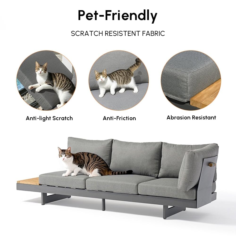 homary Outdoor Patio Conversation Sets, 6 Piece Aluminum & Teak Patio Sectional Sofa Set Outdoor Furniture with Adjustable Backrests, Waterproof, Fade Resistant Cushions Ideal for Patios & Balconies homary