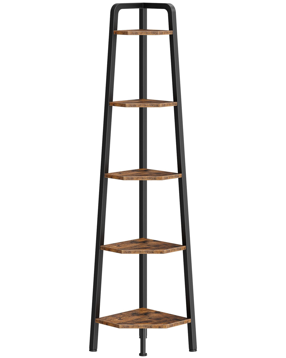 CHOEZON Corner Shelf, 5-Tier Ladder Corner Shelf, Ladder Bookshelf, 59.6" Tall Vertical Display Stand, Metal Frame Bookshelf, for Living Room, Bedroom, Kitchen, Rustic Brown and Black TCJ20BF