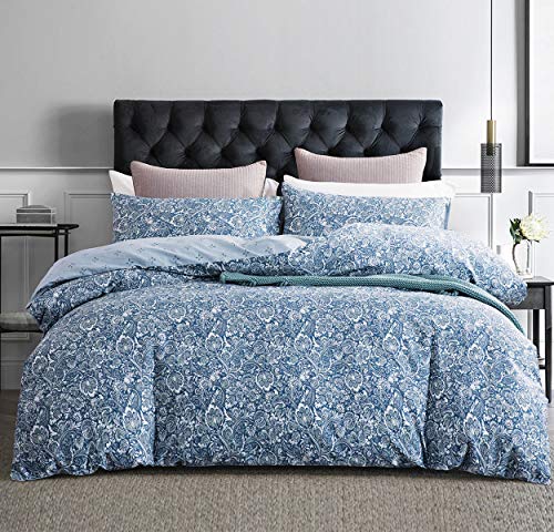 SLEEPBELLA Duvet Cover Set 600 Thread Count Cotton Bedding Set (Twin, Blue-Paisley) SLEEPBELLA