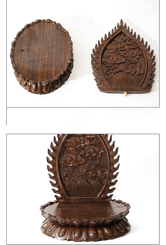 GOLDY&WENDY Ebony Oval Lotus Backlit Base Solid Wood Carved Guanyin Buddha Statue Decor Base Antique Art Craft Display Stand GOLDY&WENDY