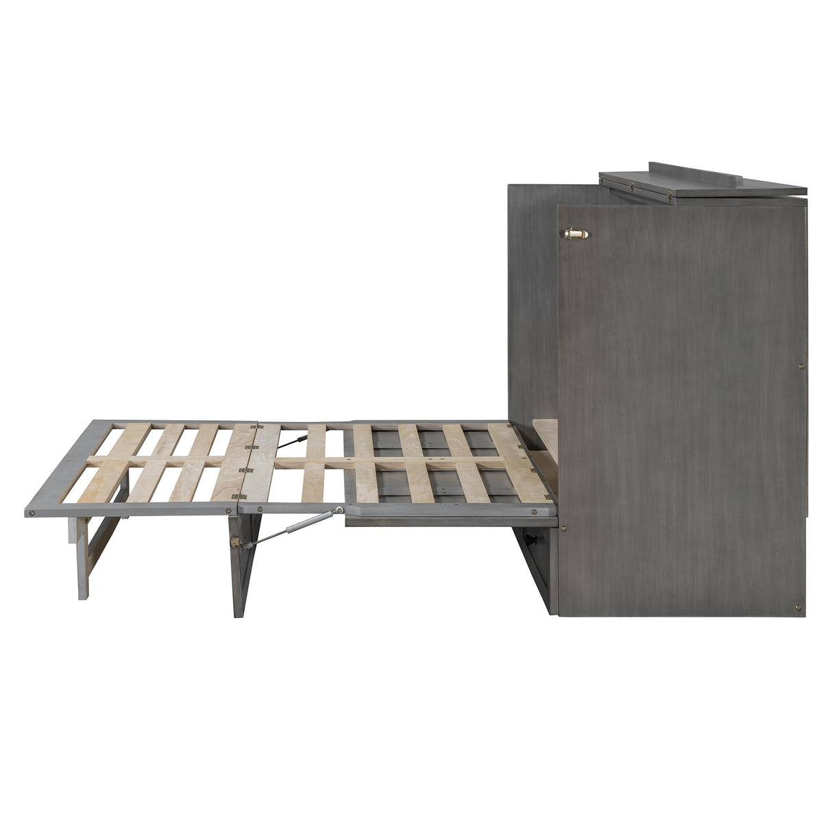 YOPTO Full Size Murphy Bed Chest,Folding Storage Wall Bed with Large Drawers,USB Ports & 2 Three-Prong Outlets,Hidden Cabinet Platform Bed W/Wood Slats Support,for Bedroom,Guest Room,Brushed Gray YOPTO