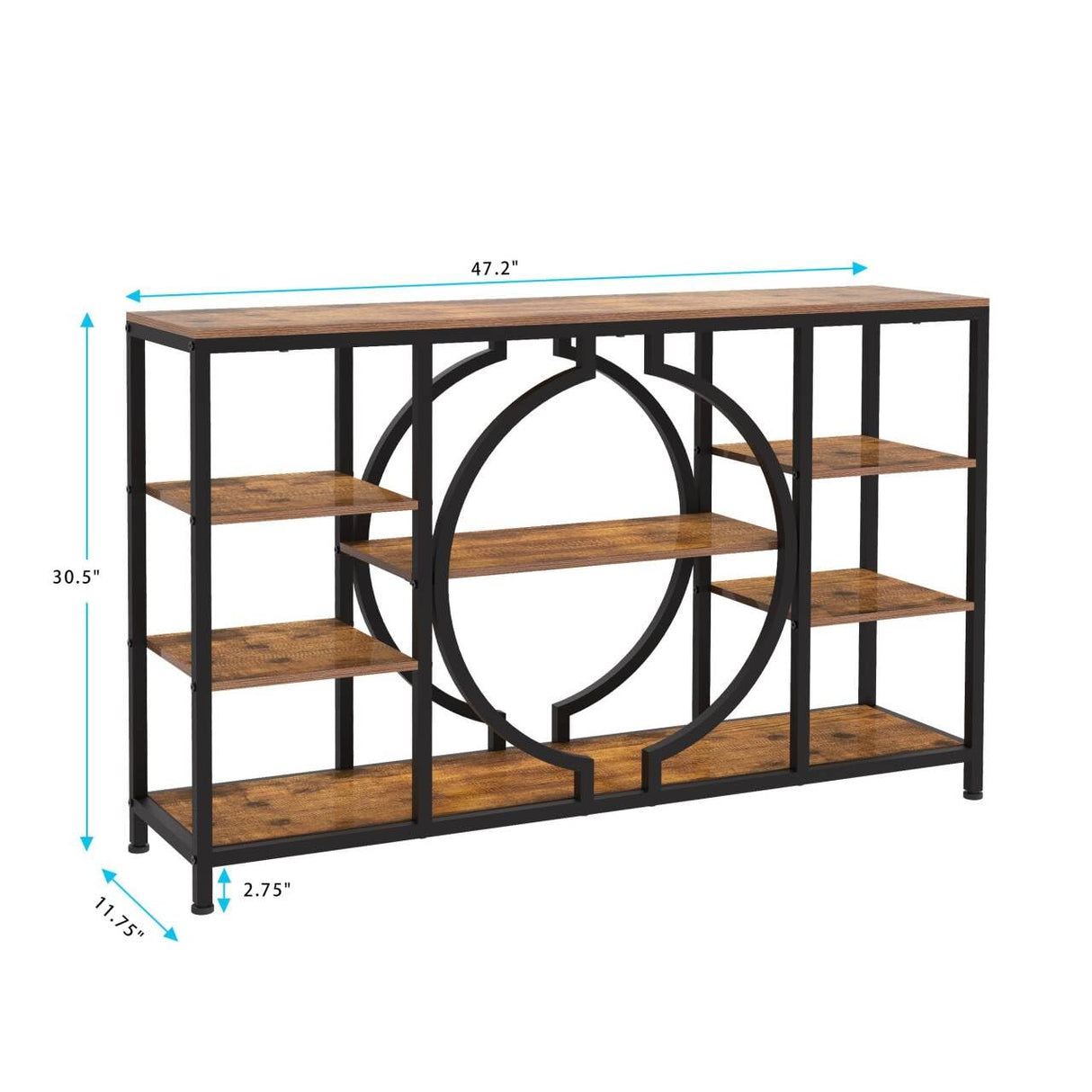 GiftGo 47" Industrial Console Tables for Entryway Rustic Sofa Table Behind Couch 4 Tier Wooden Shelves Entry Table with Storage for Foyer, Hallway, Front Door,Living Room (Rustic Brown, 47") GiftGo