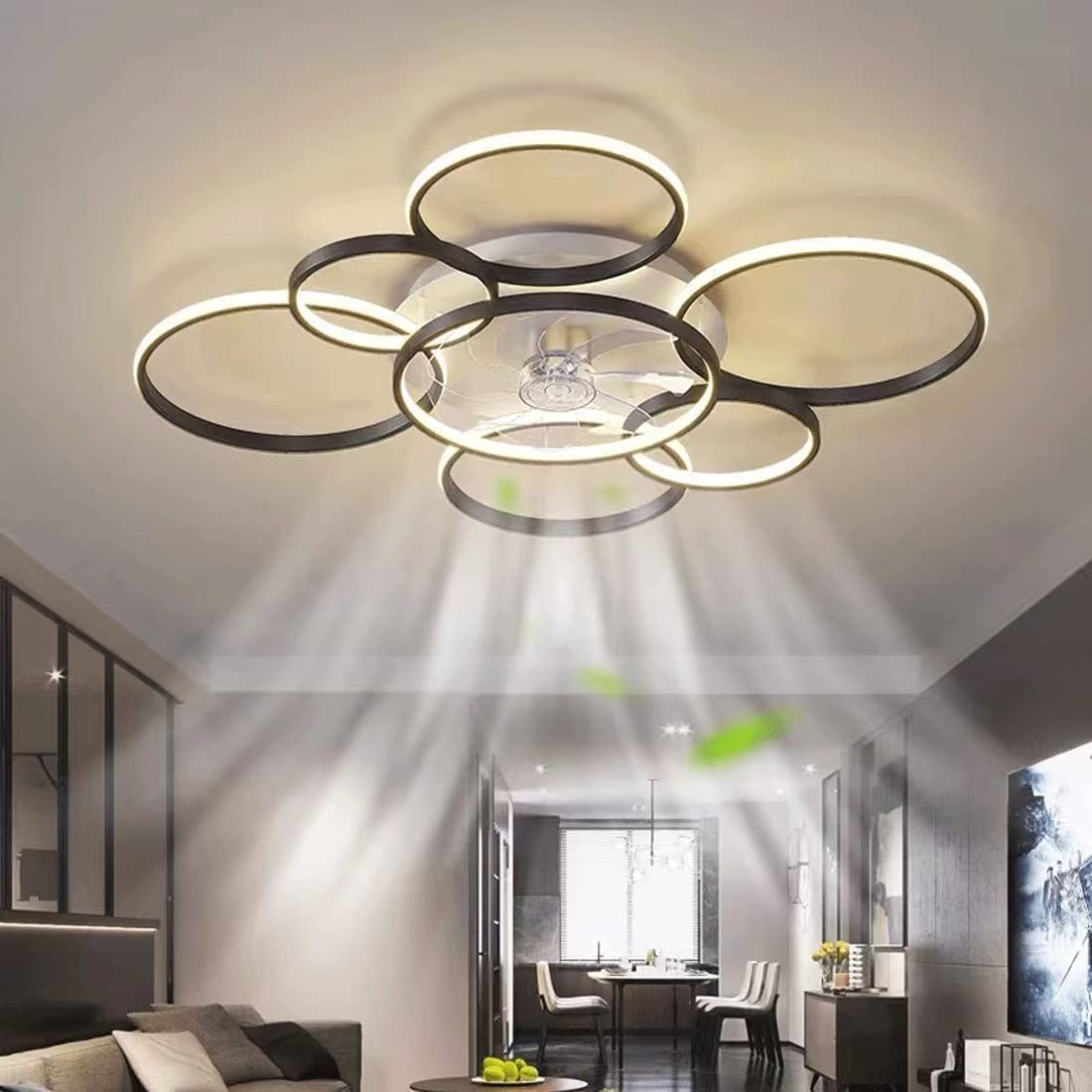 SNOWUNDER 41" Modern Ceiling Fan with Light, Flush Mount Celing Fan with Led Light and Remote Control for Living Room,Tri-Color Light 6-Speed Wind SNOWUNDER