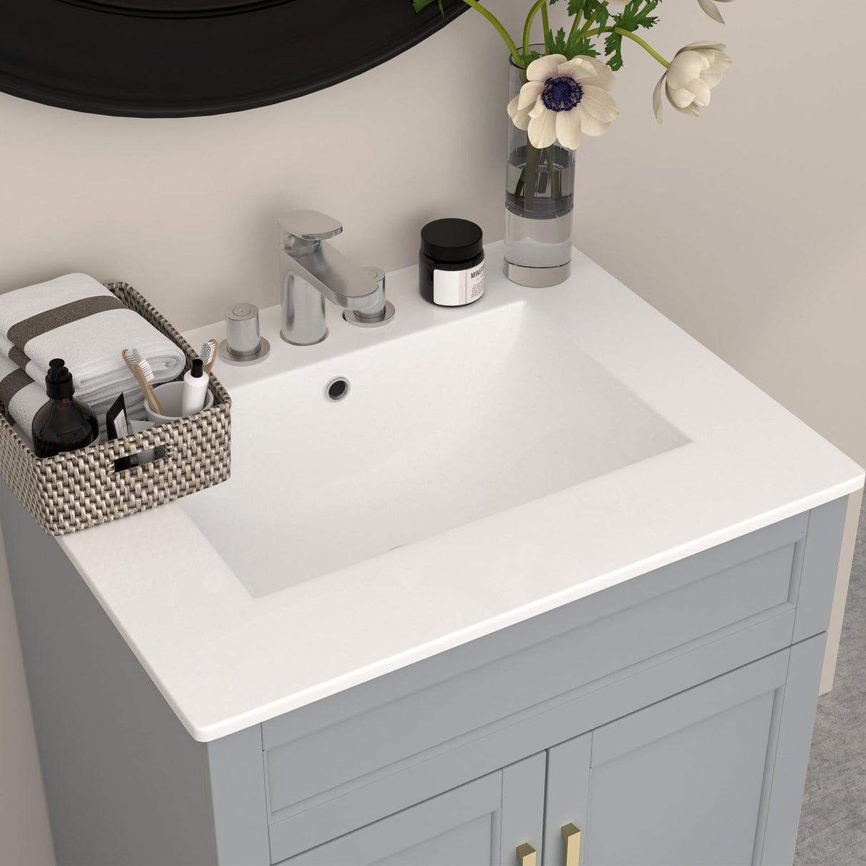 Ymise Bathroom Vanity with Sink, 24-Inch Bathroom Vanities Cabinet with Large Storage Space, Wooden Bathroom Sink Cabinet, Grey Ymise