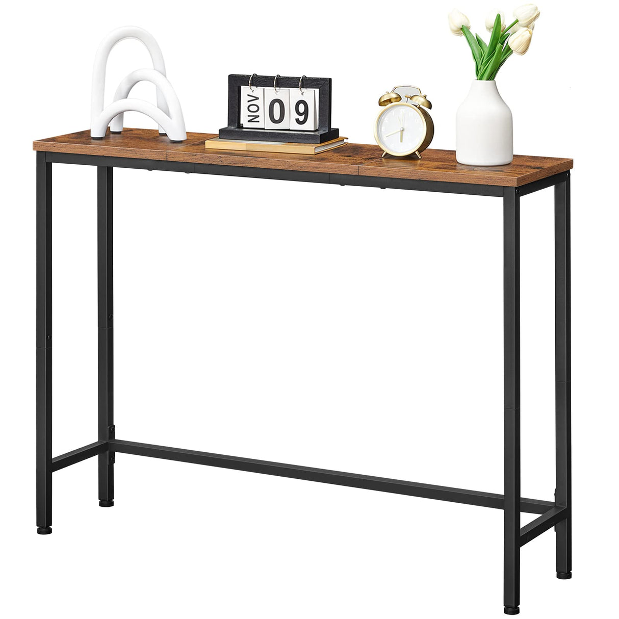 HOOBRO Console Table, Sofa Table with Support Bar, Hallway Entrance Table for Living Room, Entryway, Corridor, Sturdy, Easy Assembly, Wood Look Accent Table, Rustic Brown and Black BF751XG01 HOOBRO