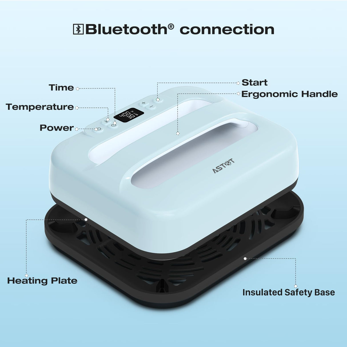 AST&T Heat Press 12"X10", Smart Heat Press Machine with Built-in Bluetooth for T-Shirts, Pillows, Tote Bags & More, Advanced Ceramic-Coated Heat Plate, Precise Temperature Control with APP (Blue) AST&T