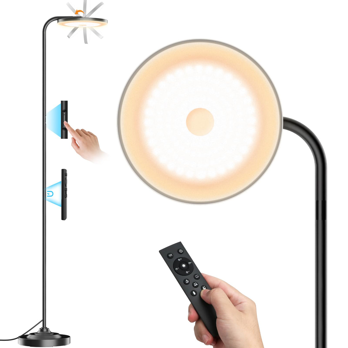 SIBRILLE 36W LED Floor Lamp, Super Bright Standing Lamp, Modern Stepless Dimmable Torchiere Tall Lamp with Remote Control, 350°Rotating Head Reading Floor Lamp for Living Room, Bedroom, Office SIBRILLE