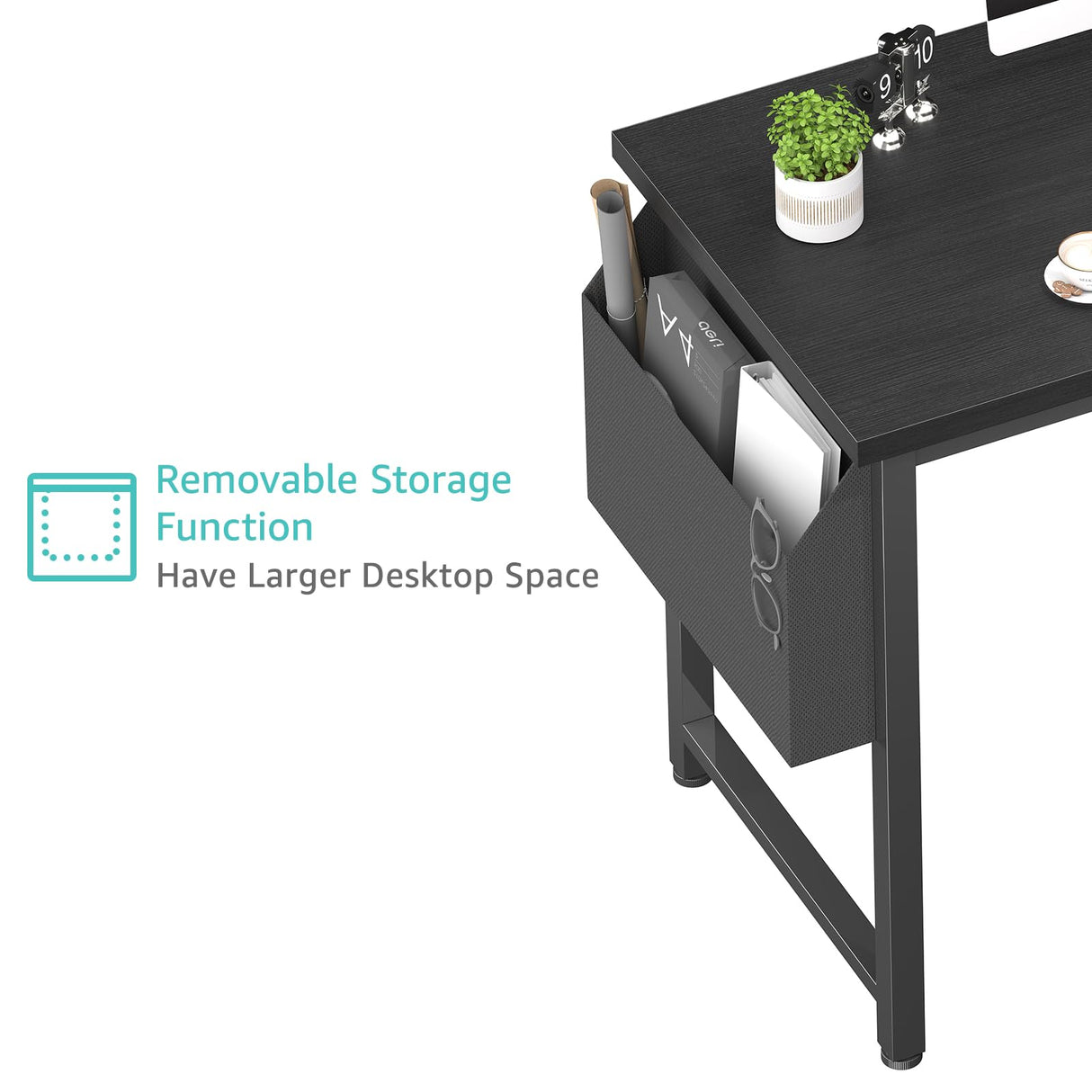 Lufeiya 39 inch Computer Desk with Power Outlet, 40 inch Teen Study Table Home Office Work Writing Desks with Charging Station Outlets Built in, Black Lufeiya