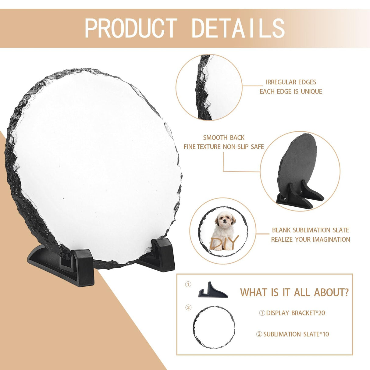 YOUKE OLA 10 Pack Sublimation Slate Blanks with Display Holder, Plaque Rock Stone Customized Picture Memorial Stone Frame, Personalized Photo Gifts for Heat Transfer, 5.9"X5.9" Round YOUKE OLA