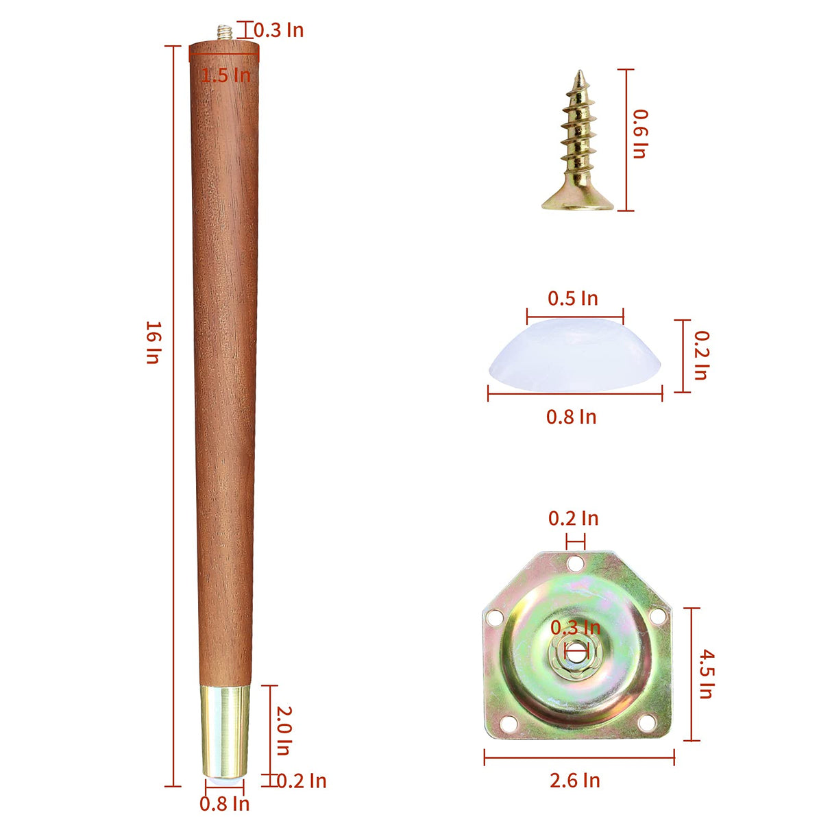 TEMI 16" Wood Table Legs β Premium Set of 4 Wooden Furniture Legs for Desk, Coffee Table, Bench, Chair, Dresser, Bed, and Cabinet β Strong, Durable and Easy to Install TEMI