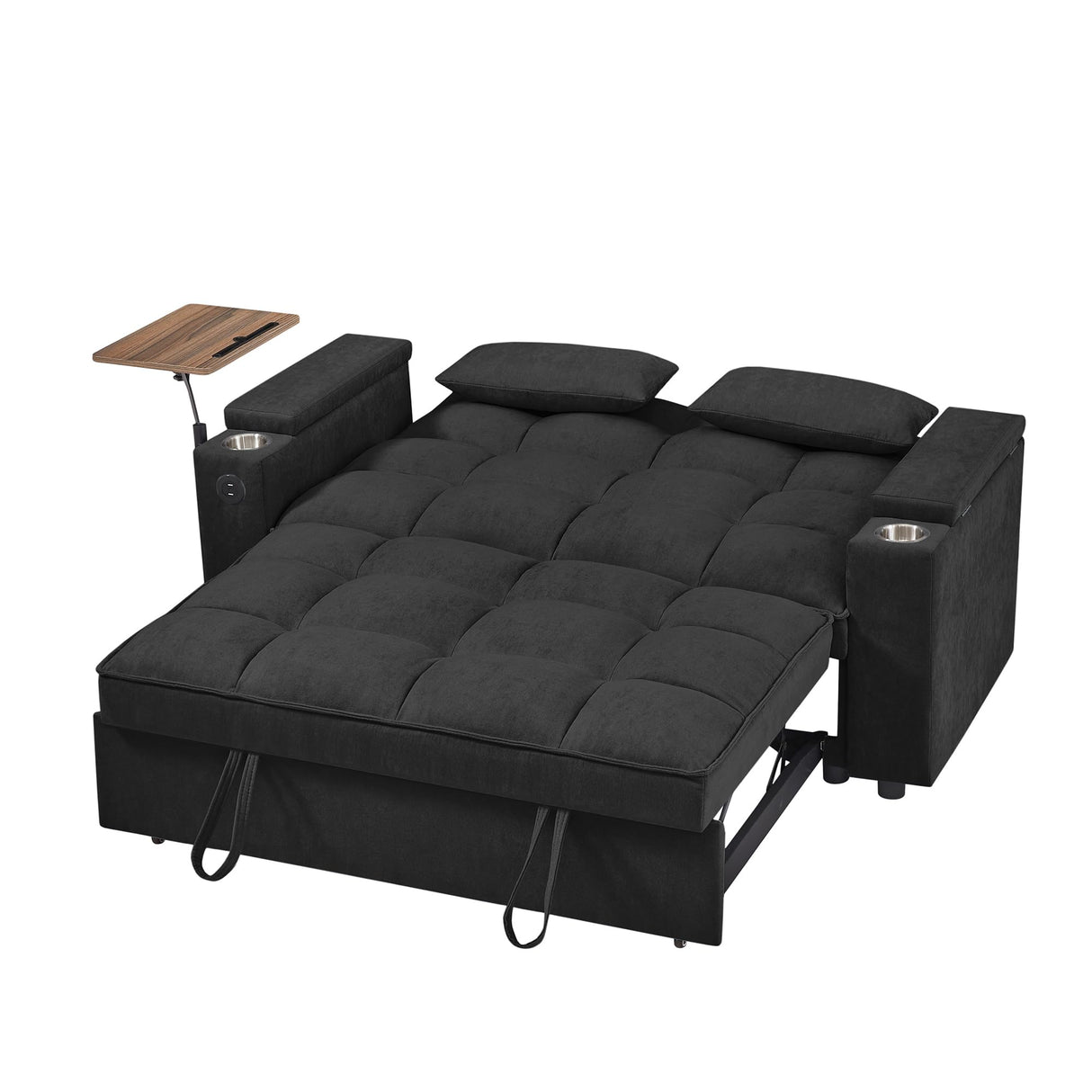 Eafurn 64.96" Oversized Convertible Sleeper Sofa Couch Bed, Queen Futon Loveseat Pull Out Sofabed Recliner Lounge Love Seat with Reclining Backrest,Storage Armrest,USB Port,Side Table and Cupholders Eafurn