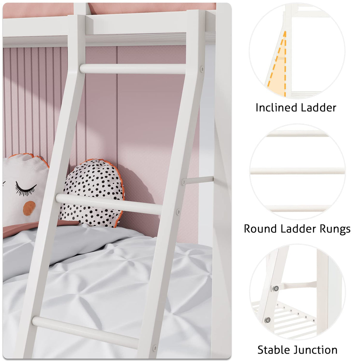 SHA CERLIN Loft Bunk Bed Twin Over Twin Size with Ladder and Guardrail,Heavy Duty Metal Slats Support No Box Spring Needed Small Space Saving Furniture for Bedroom Dorm,White SHA CERLIN