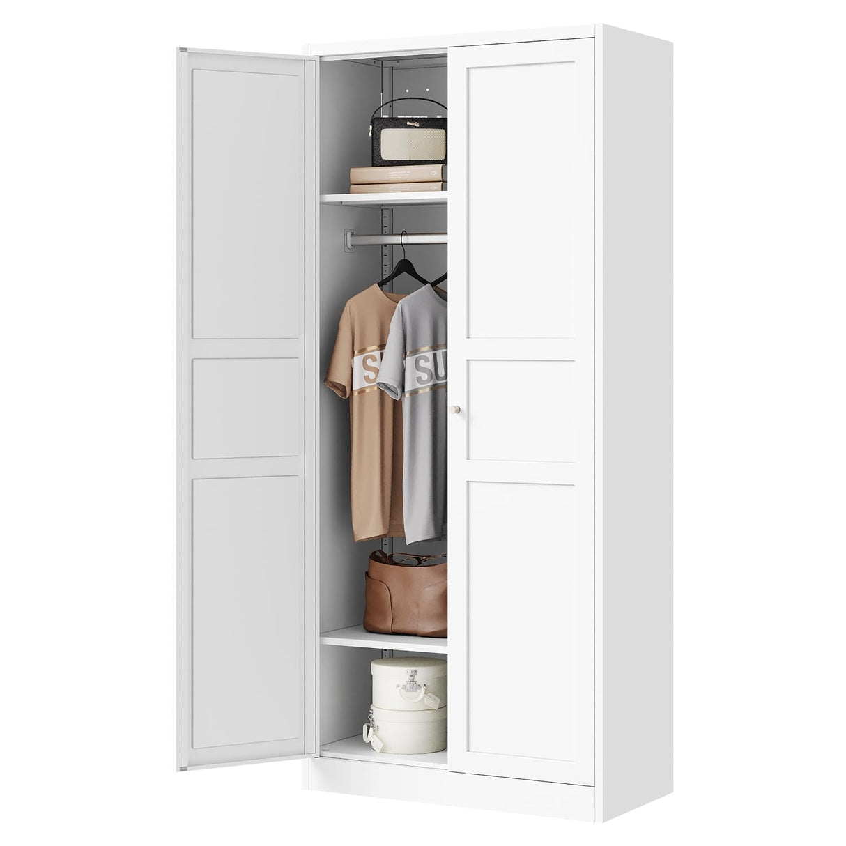 Letaya Wardrobe Armoire Closet,72" H Metal Storage Cabinet with Adjustable Shelves and Hanging Rod,Bedroom Armoire Cabinet Clothes Organizer (White) Letaya