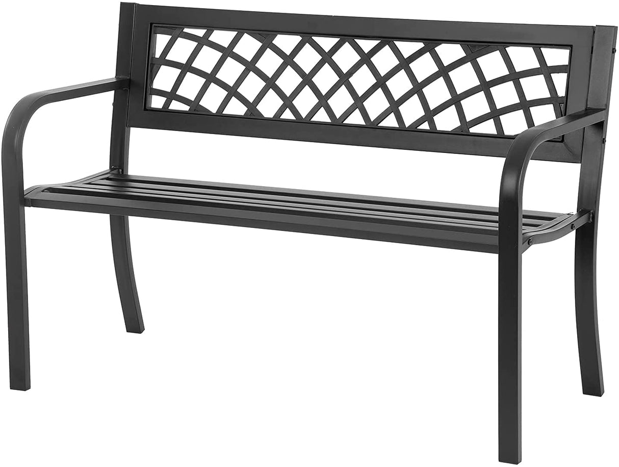 LLLstore Outdoor Bench, Metal Garden Bench with Armrests, Sturdy Steel Frame, 480lb Bearing Capacity, 45.5"L x 21.7"D x 30"H, Black FOXCUP