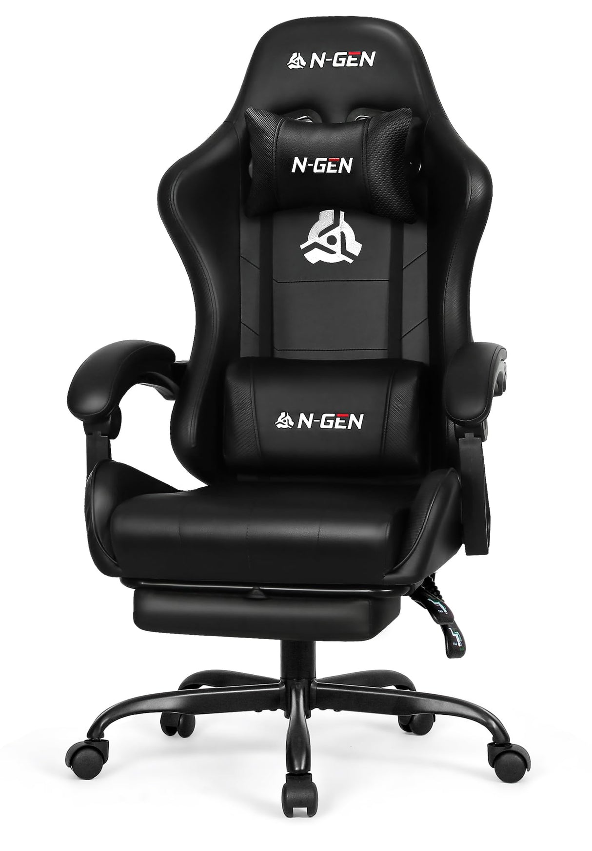N-GEN GAMING Video Gaming Chair with Footrest High Back Ergonomic Comfortable Office Computer Desk with Lumbar Support Height Adjustable with PU Leather Recliner for Adults Women Men (Black) N-GEN GAMING