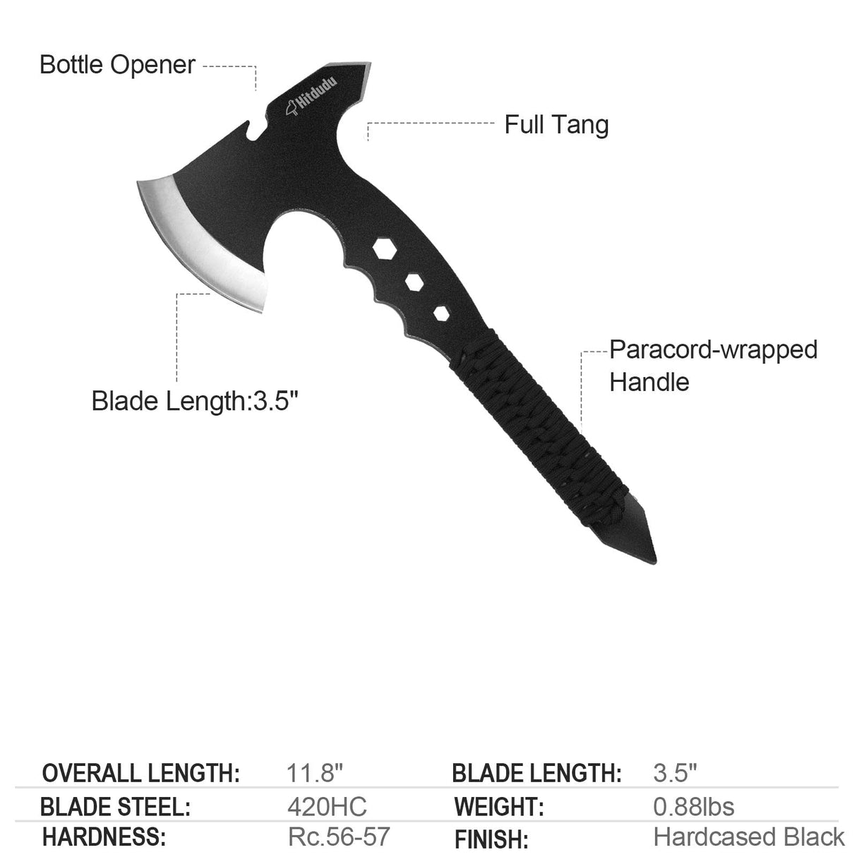 Hitdudu Throwing Axes, 11.8" Throwing Tomahawk w/ 3.5" Blade, Full Tang Stainless Steel Axe Set with Sheath, Paracord Wrapped Handle, Design for Hawks Throwing Recreation and Competition Hitdudu