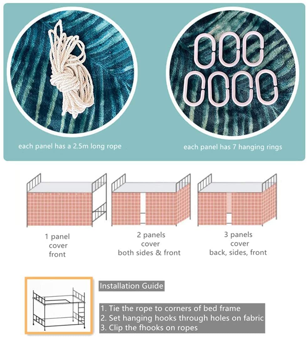 XGOPTS Bottom Bunk Bed Curtains Privacy Curtains Breathable Dustproof Single Bed Blackout Curtains Privacy Cloth Panels Underbed Loft Bed Canopy Tent Curtain Shading Drapes for Dorm XGOPTS