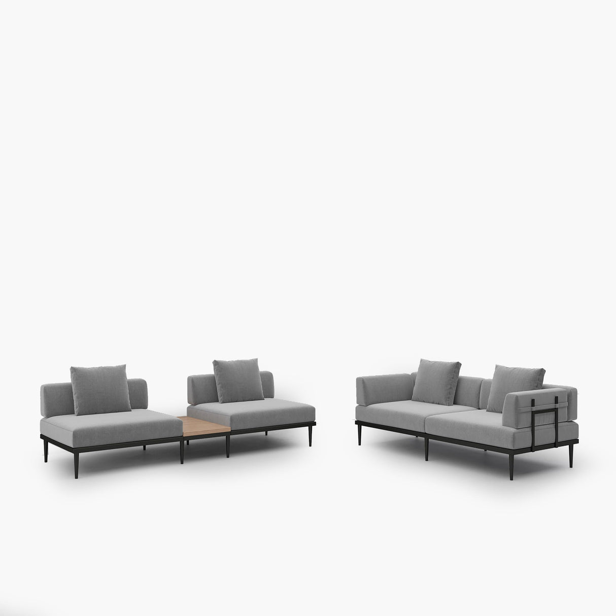 Acanva Modular Outdoor Patio Sectional Sofa, All-Weather Free Combination L-Shaped Balcony Couch with Side Table, Grey, 4 Seater + 1 Side Table Acanva