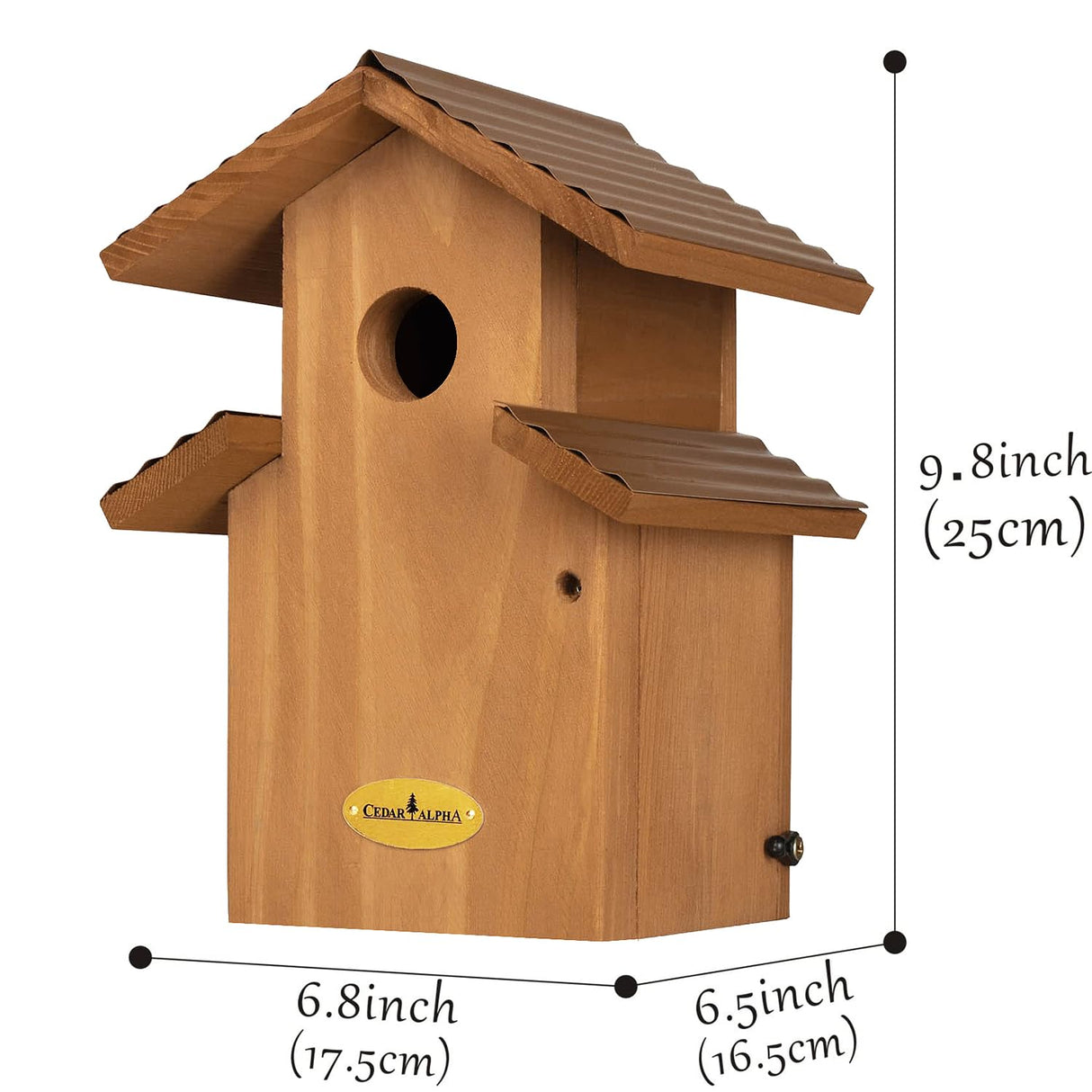 Cedar Comfy Mansion Bluebird House for Outside,2 Layers Metal Roof Water Proof, Outdoor Lifetime Durability Solid Cedar Wood Bird House for Pole, Secure Latch, Updated 1.5" Hole Size CEDAR ALPHA