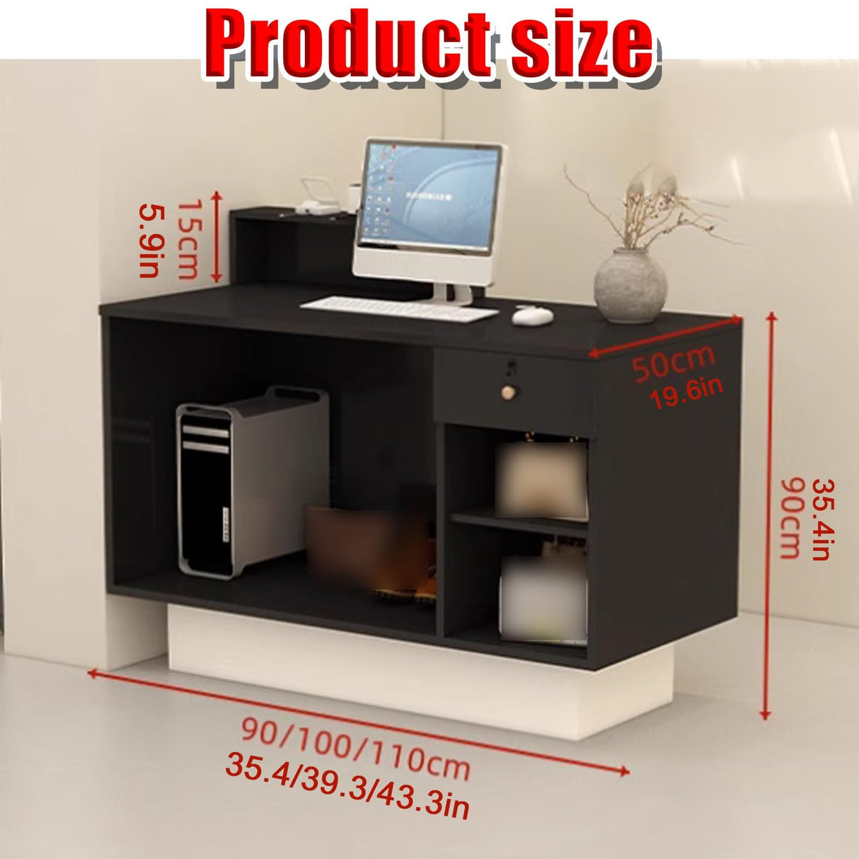YPIOUREN Reception Desk With Counter Drawers & Storage Shelves, Reception Room Tables,Front Desk Reception Counter,Modern Checkout Counter With Storage, For Store Hotel Office(Pure Stone,LEFT_110CM/43 YPIOUREN