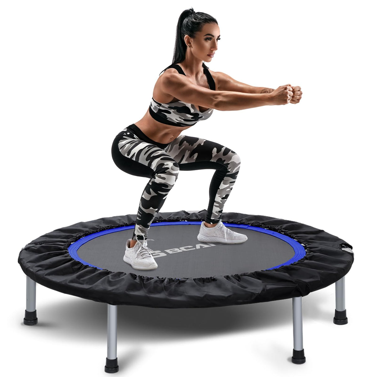 BCAN 48" Foldable Mini Trampoline Fitness Trampoline with Safety Pad, Rebounder Exercise Trampoline for Adults Indoor/Garden Workout, Max Load 440lbs, Black BCAN