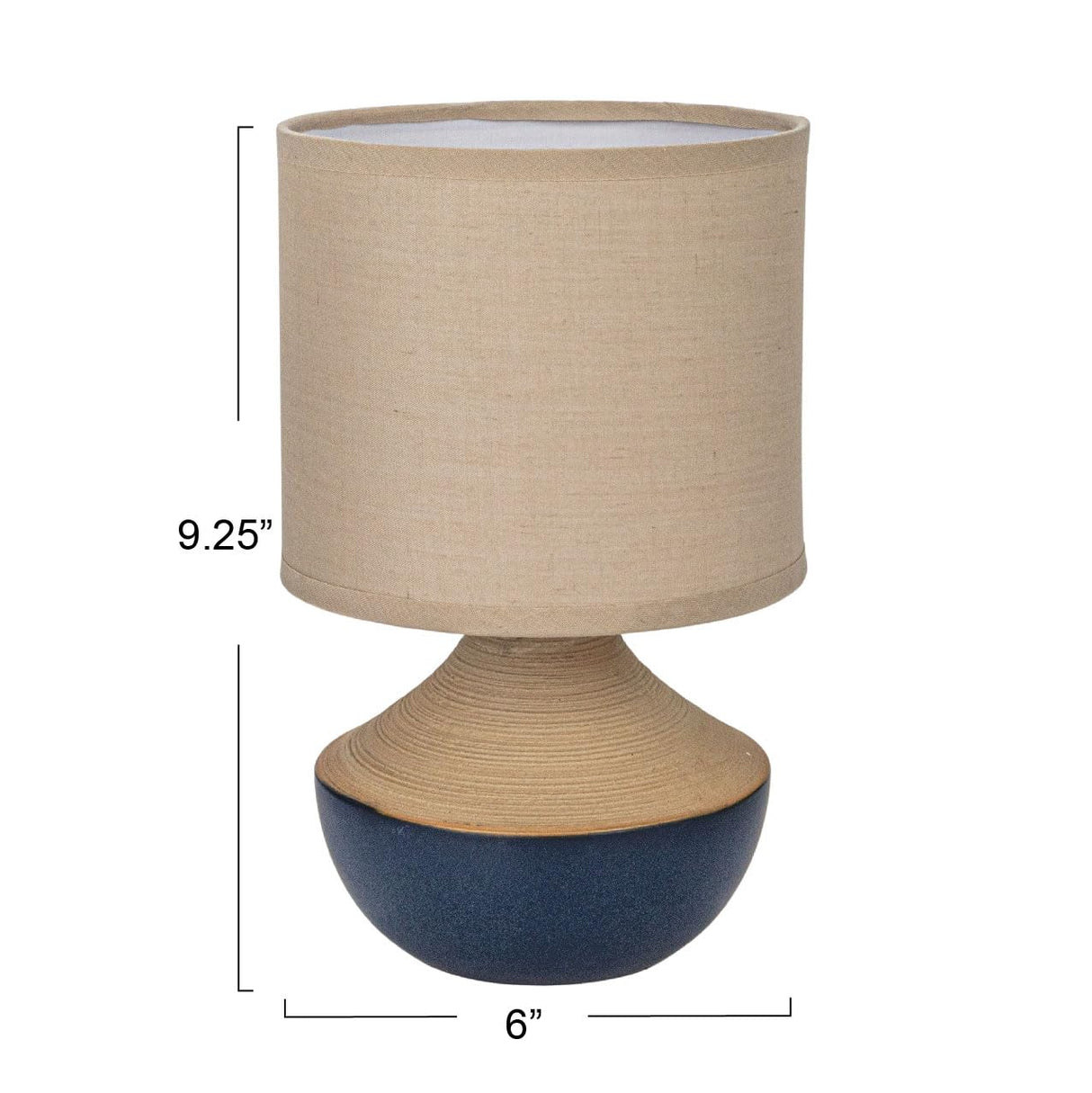 Creative Co-Op Stoneware Portable Table Lamp with Linen Shade, Black and Natural Creative Co-Op
